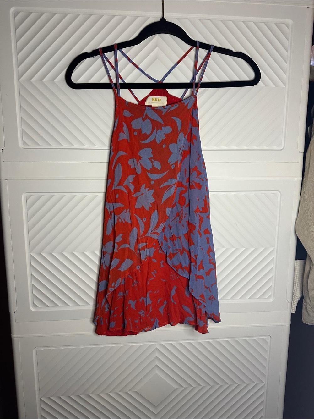 Anthropologie Red and Lavender Floral Cross-Strap Tank
